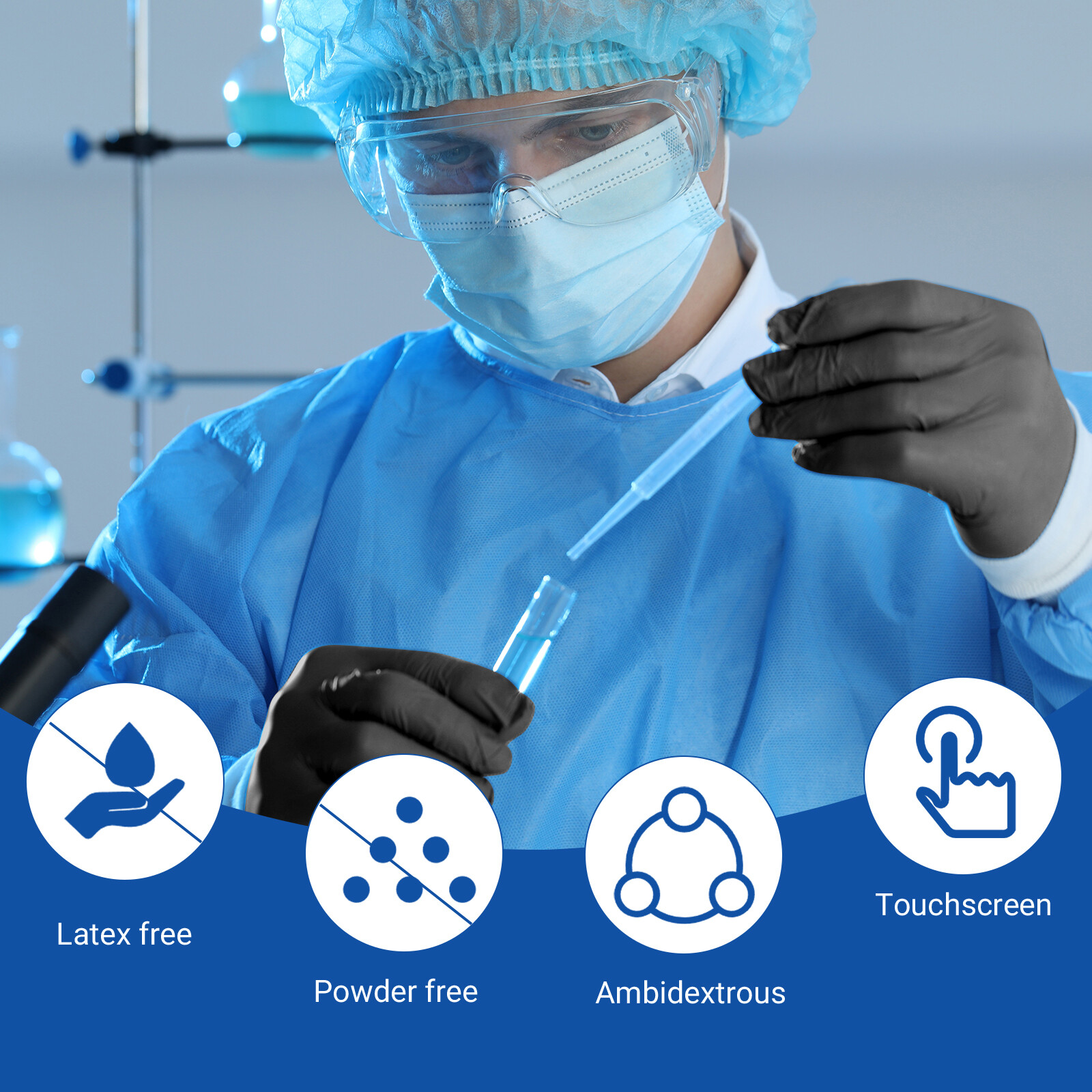 1200/Case JMU Nitrile Gloves BLACK Medical Exam Gloves 3.5 Mil（XS/S/M/L/XL）