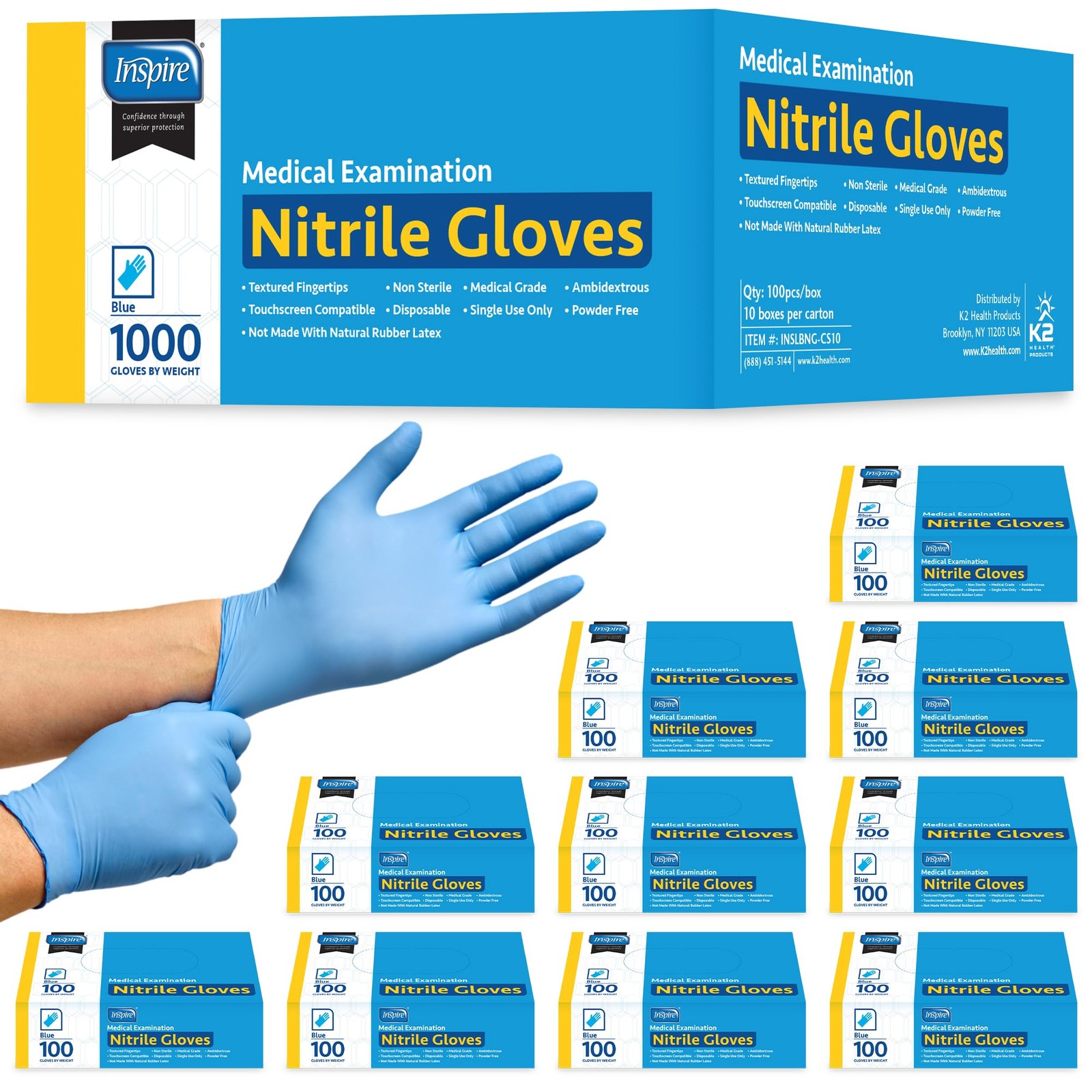 Inspire Nitrile Exam Gloves | The Original Quality Stretch Medium, Blue