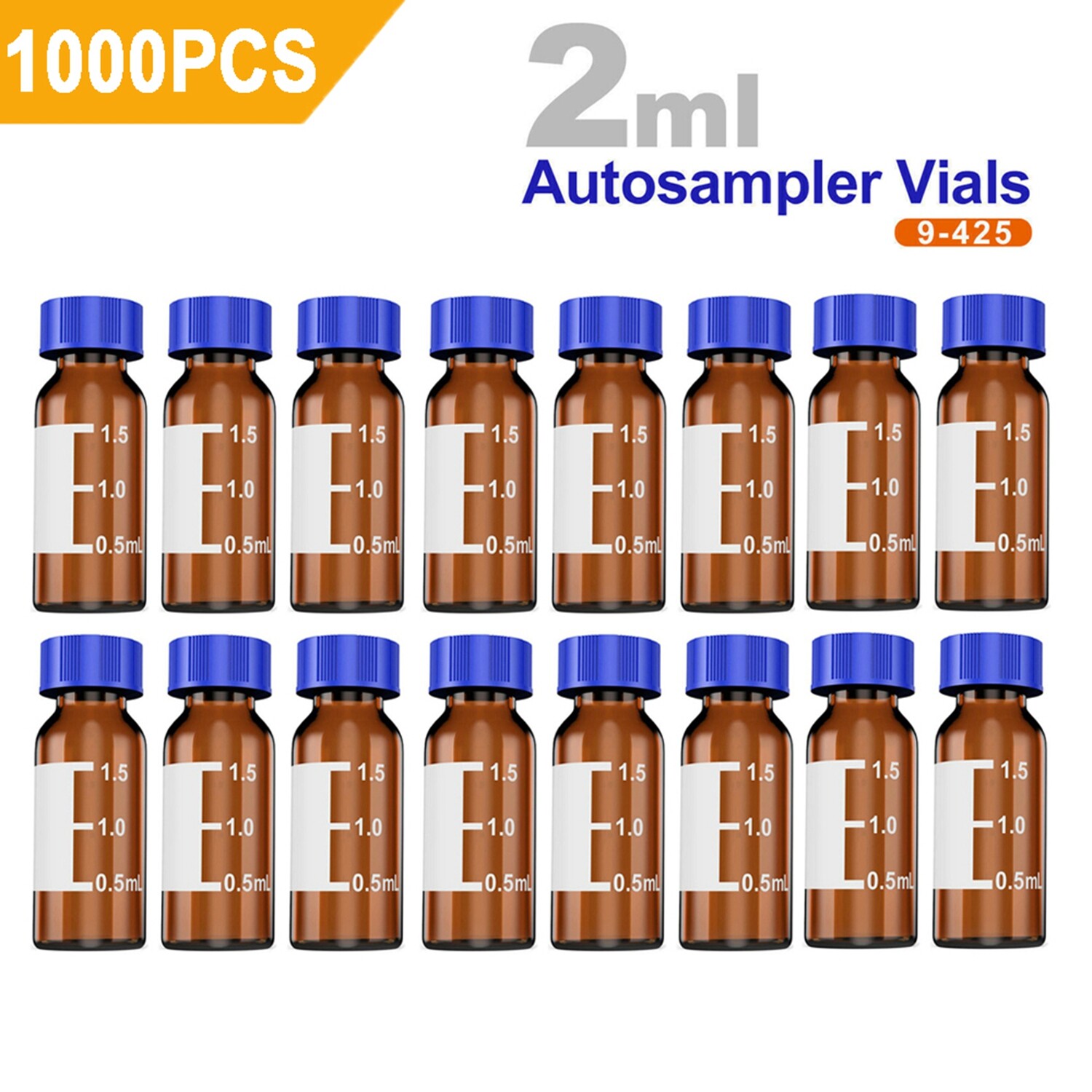 1000PCS 2mL Autosampler Glass Amber Vials PTFE Cap 9-425 Fits Agilent Thermo CTC