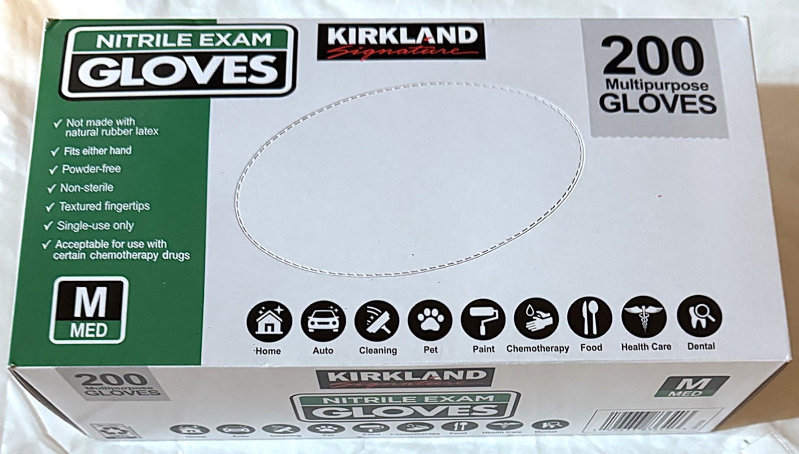 KIRKLAND BOX OF 200 NITRILE EXAM GLOVES POWDER FREE Textured Fingertips * MEDIUM