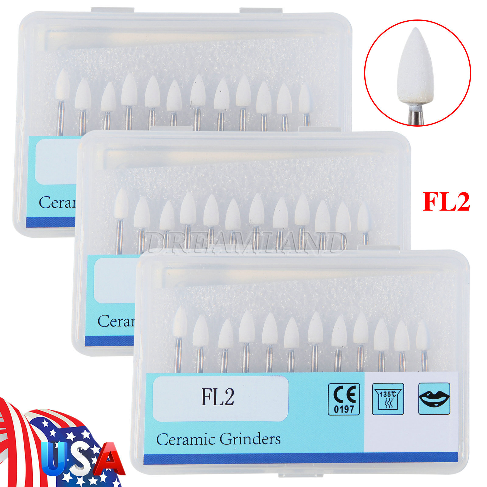 Dental White Polishing Stone FG Burs Flame Cone Shape Burs Drills Arkansas Stone