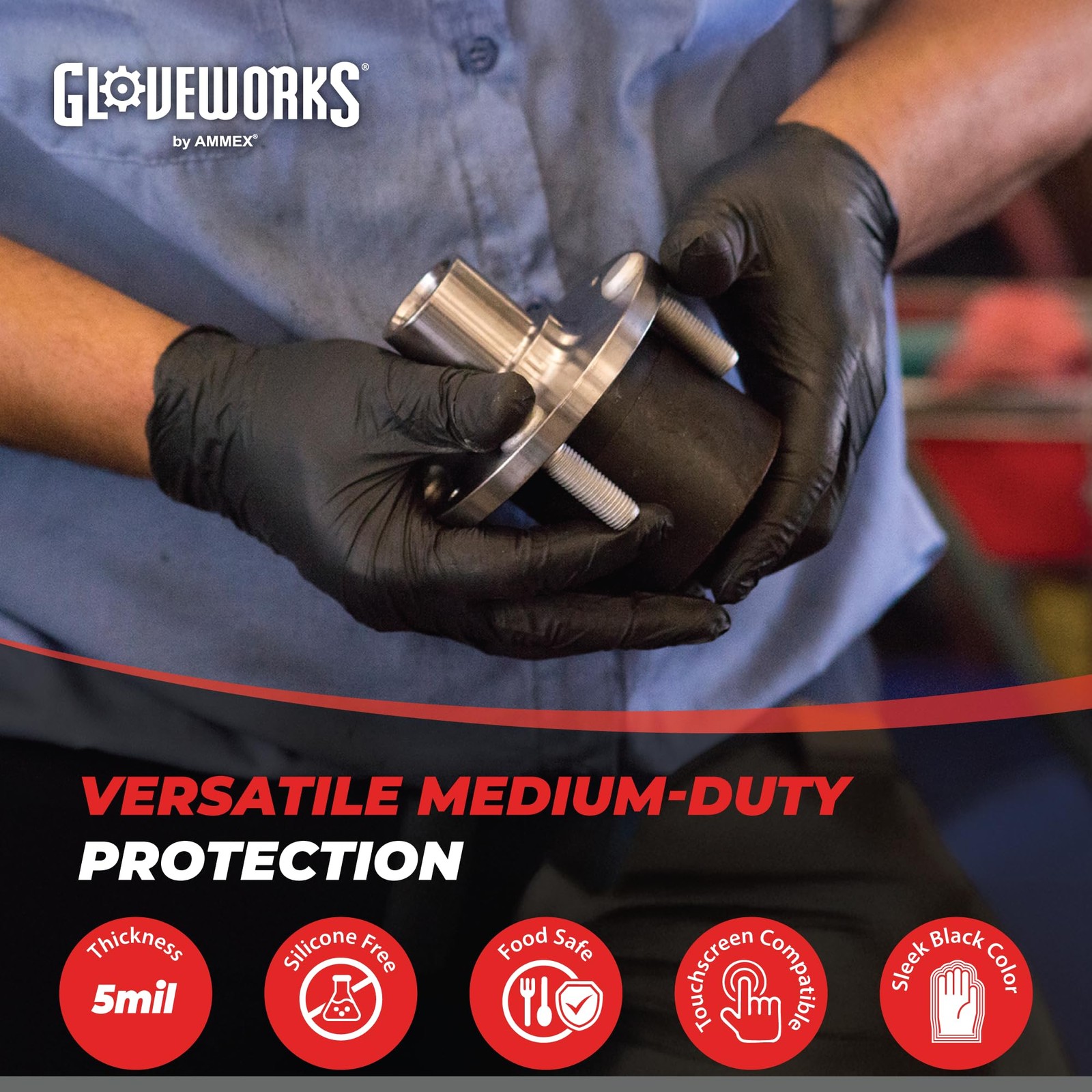GLOVEWORKS Black Nitrile Disposable Gloves 5 Mil Small 100Count