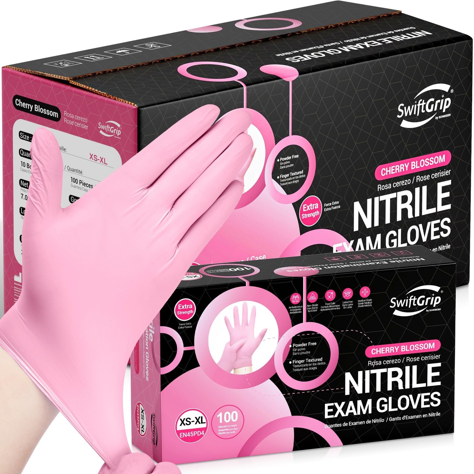 SwiftGrip Nitrile Exam Gloves, 4 Mil, XLarge, Cherry Blossom, Food Safe Glove…