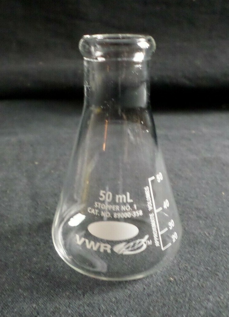 VWR Glass Heavy Duty 50mL Graduated Conical Erlenmeyer Flask, 89000-358