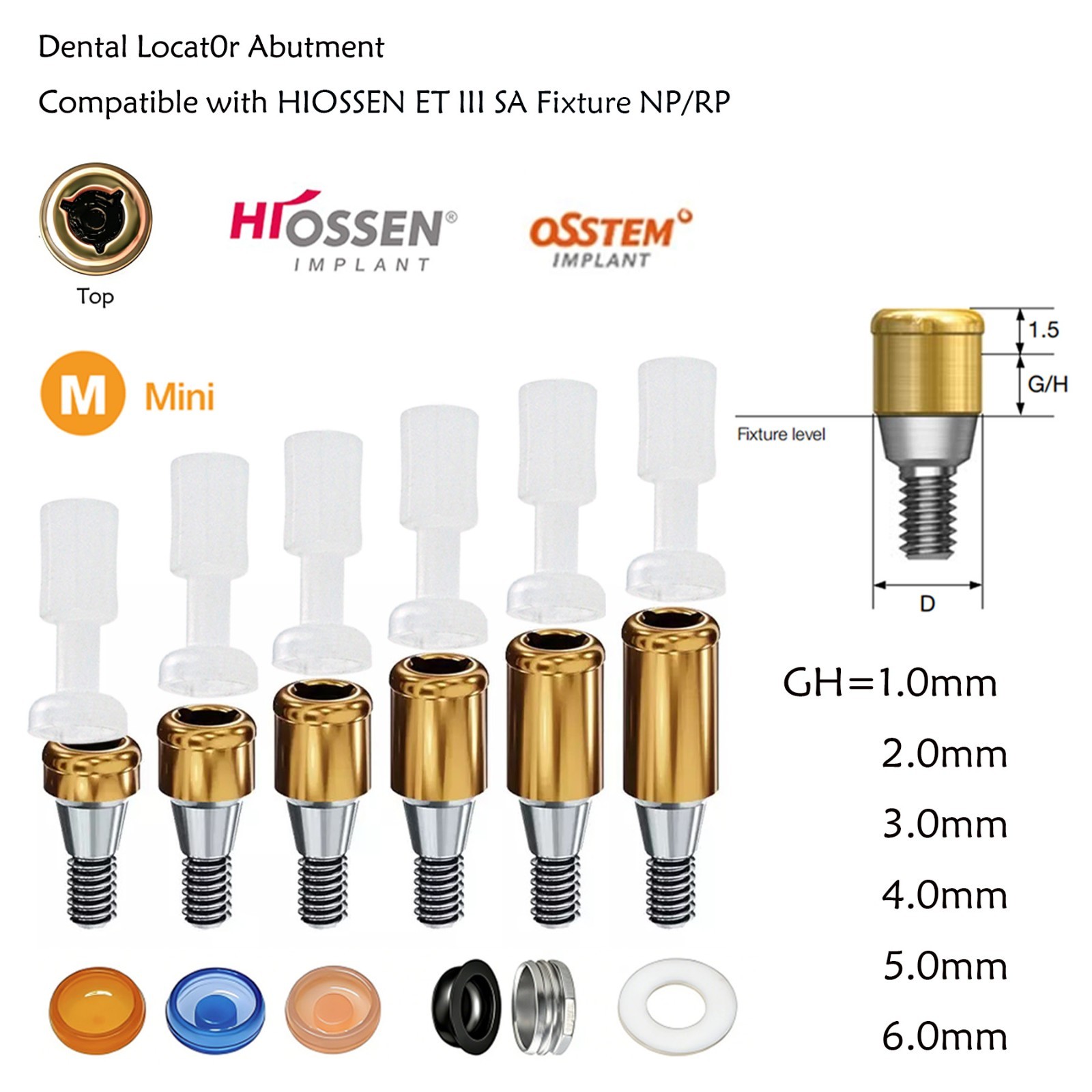 Dental Locator Attachment Abutment & Male Caps for Hiossen/Nobel/Zimmer/Bego/Mis
