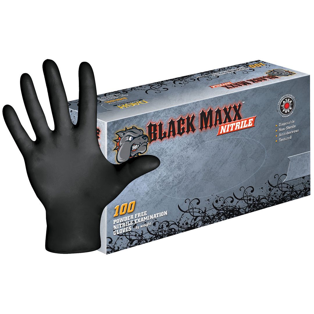 Black Maxx Nitrile Exam Gloves: MEDIUM Powder-Free 100/Bx. Fingertip-Textured