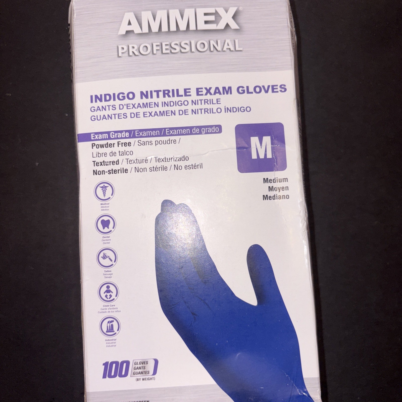 Ammex Indigo Nitrile Exam Gloves, Latex & Powder Free, Size Small (Bx of 100)
