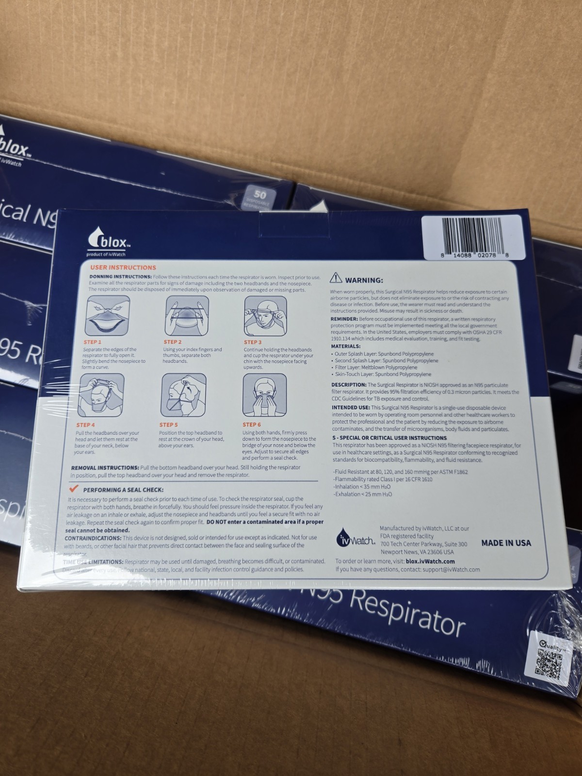 50 Blox Surgical N95 Respirator Disposable Facemask LPN AUTO BODY Made In USA