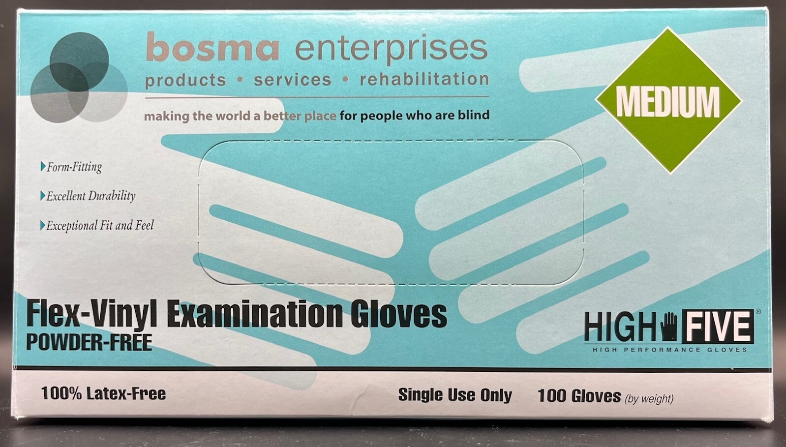 Medical Examination Gloves MEDIUM Flex Vinyl Latex Free Powder Free BOSMA 100 Ct