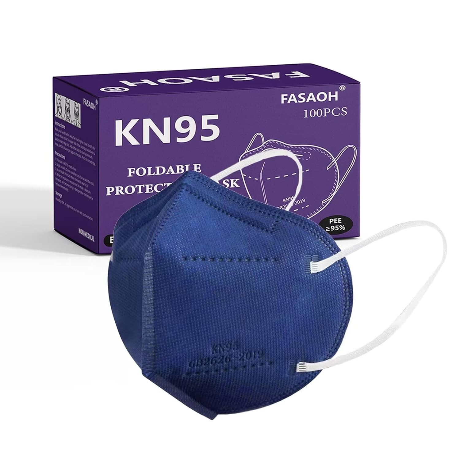 50 Pcs KN95 Blue Color 5Ply Face Mask Disposable NonMedical Earloop Mouth Cover