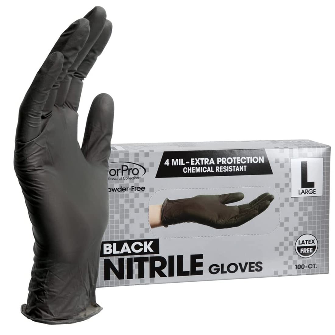 ForPro Nitrile Gloves Chemical Resistant Black Large 100 Ct