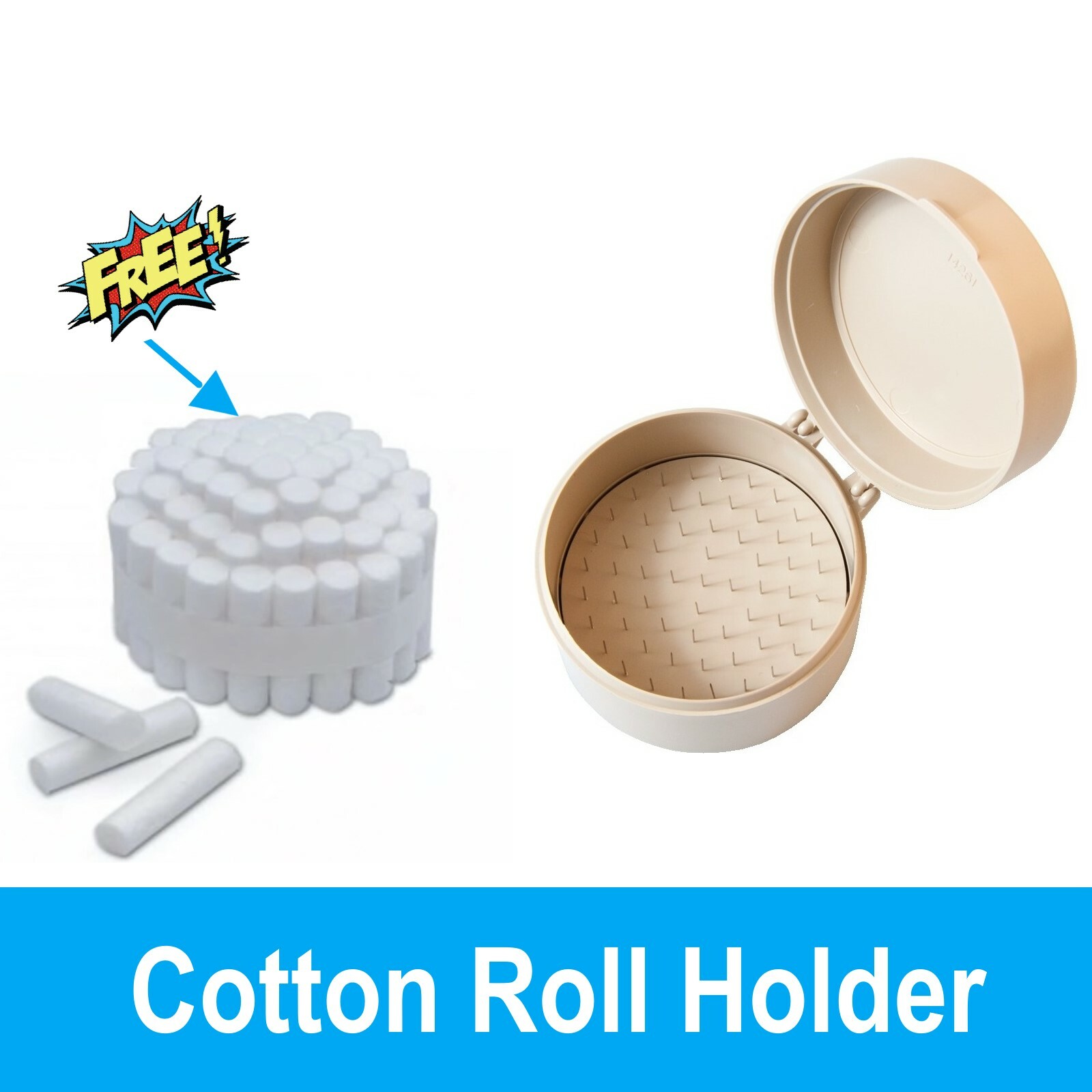 Dental Cotton Roll Holder, Round, Holds 50 Cotton Rolls, Comes with 50 Rolls
