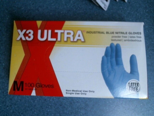 Ammex X3 Ultra Industrial Blue Nitrile Gloves, Medium, 100 Gloves, FREE SHIPPING