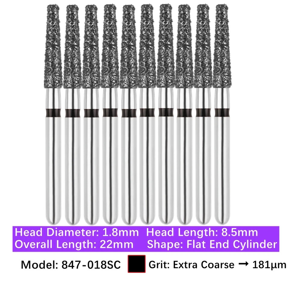 Dental Diamond Burs 847/850/855/856 Round Flat End Taper High Speed Handpiece