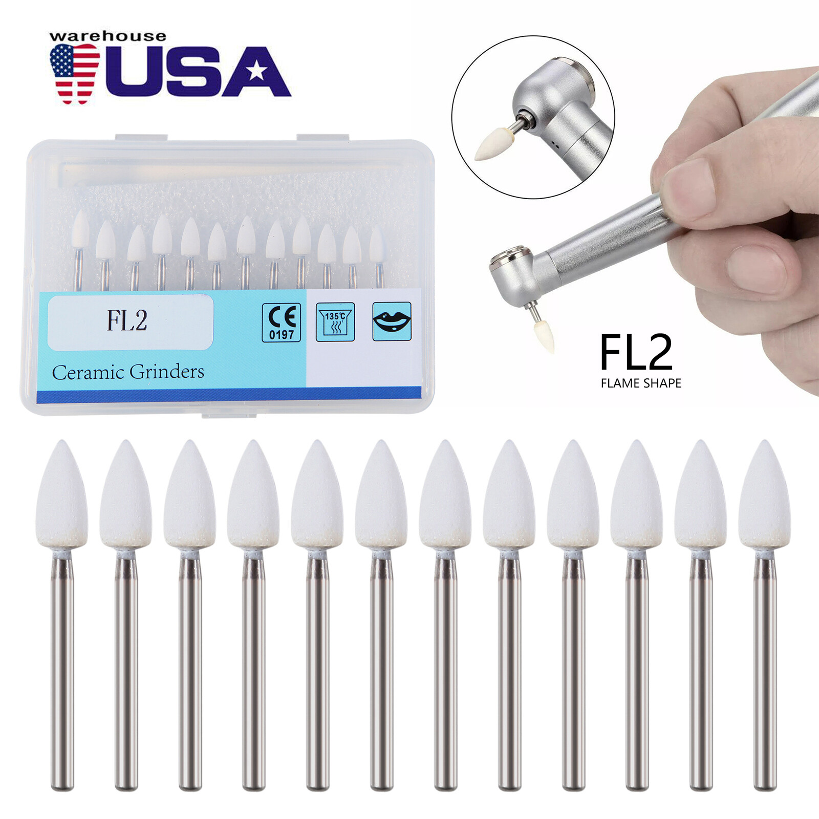 Dental White Stones Polishing FG burs Flame Cone shape Arkansas Stone 12pc/Box