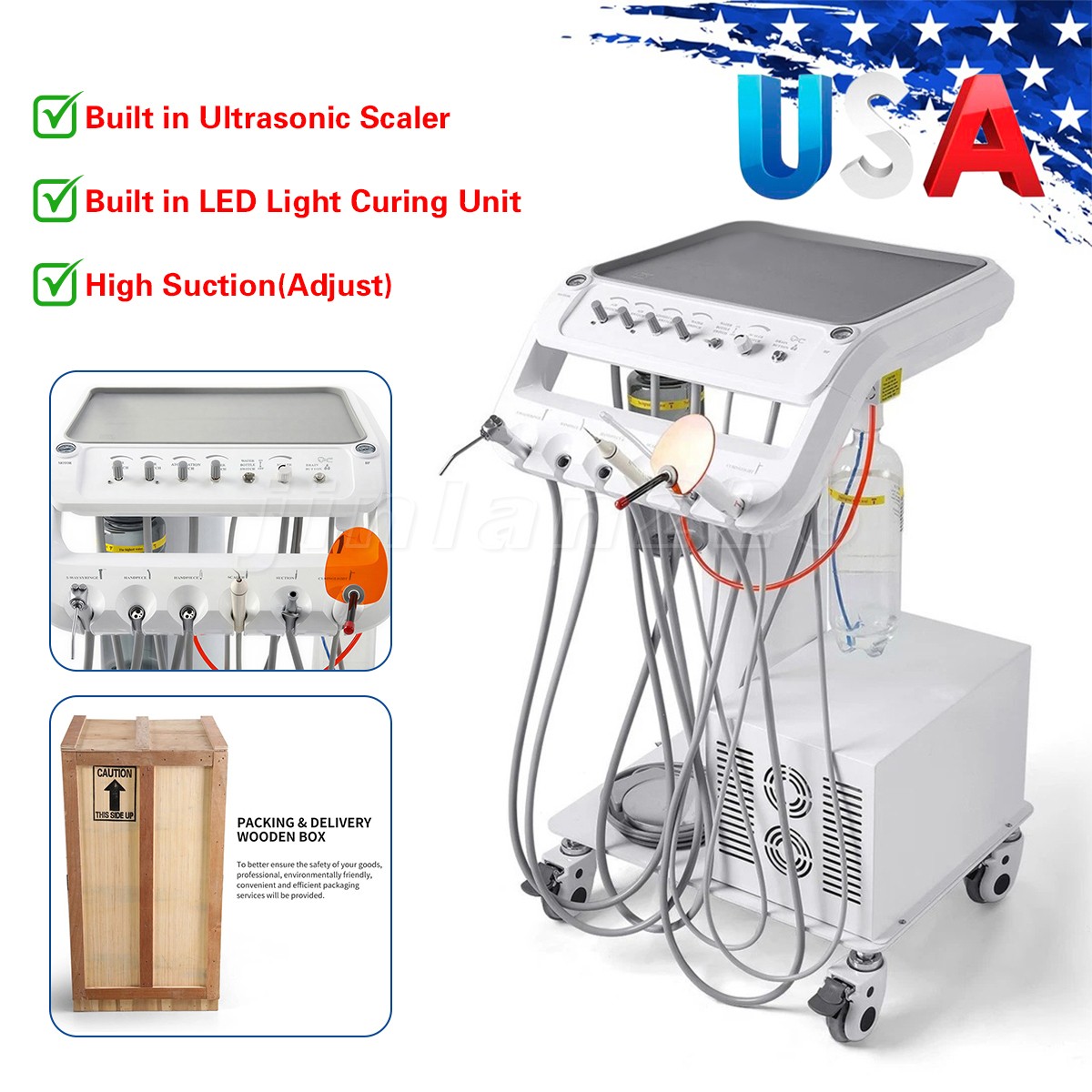Portable Dental Mobile Delivery Unit With Air Compressor Strong Suction 4HOLES