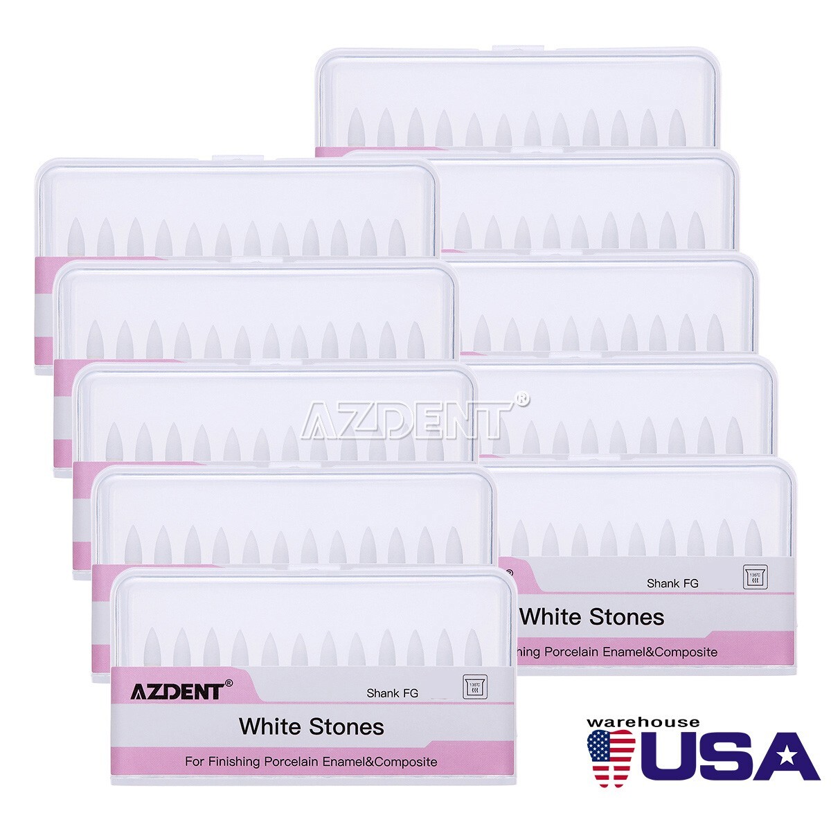 10 Kits Dental White Stone Polishing FG Burs Flame FL2 Abrasion Point Bur