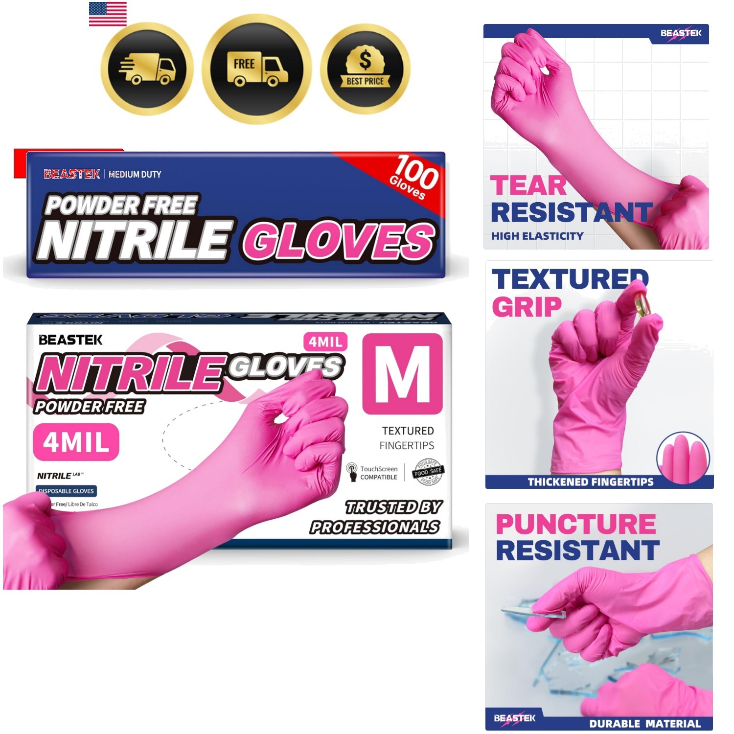 Nitrile Disposable Exam Gloves, 4Mil 100Ct Powder-Free Latex-Free Food-Safe f…