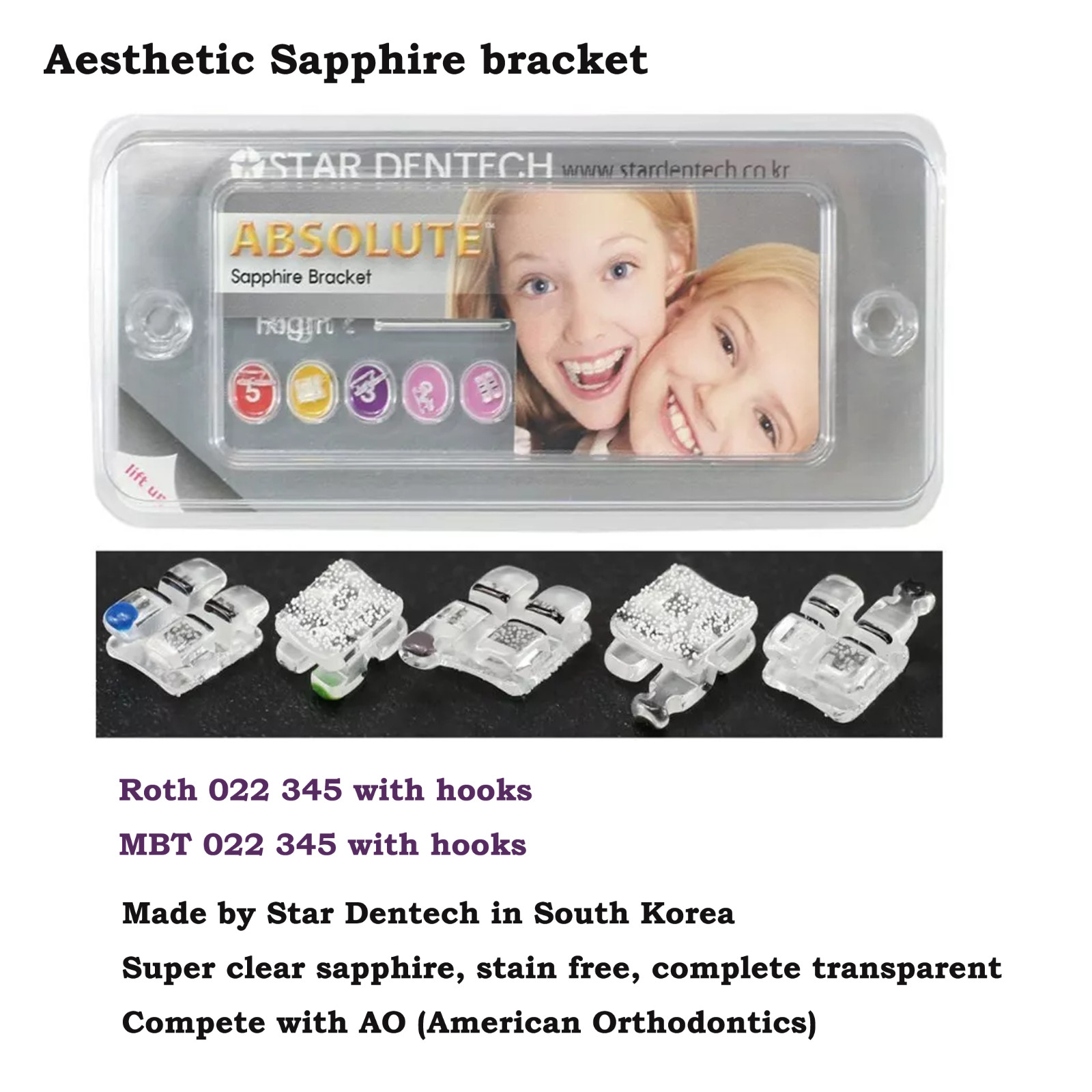 STAR ABSOLUTE Dental Orthodontic Sapphire Ceramic Brackets Braces Roth MBT 022