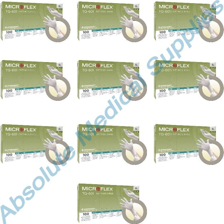 *1,000-Gloves* MicroFlex Soft White PF Hydrasoft Nitrile Exam X-Large TQ-601-XL