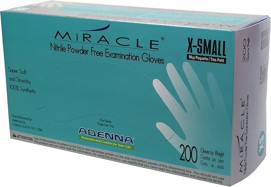 Adenna Miracle X-SMALL Nitrile Exam Gloves, 200 Gloves