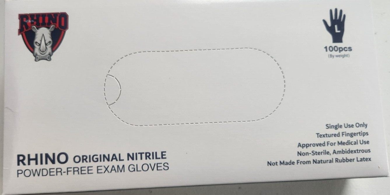 1000 Case /10 Boxes – Rhino Nitrile Powder Free Disposable Gloves – Large