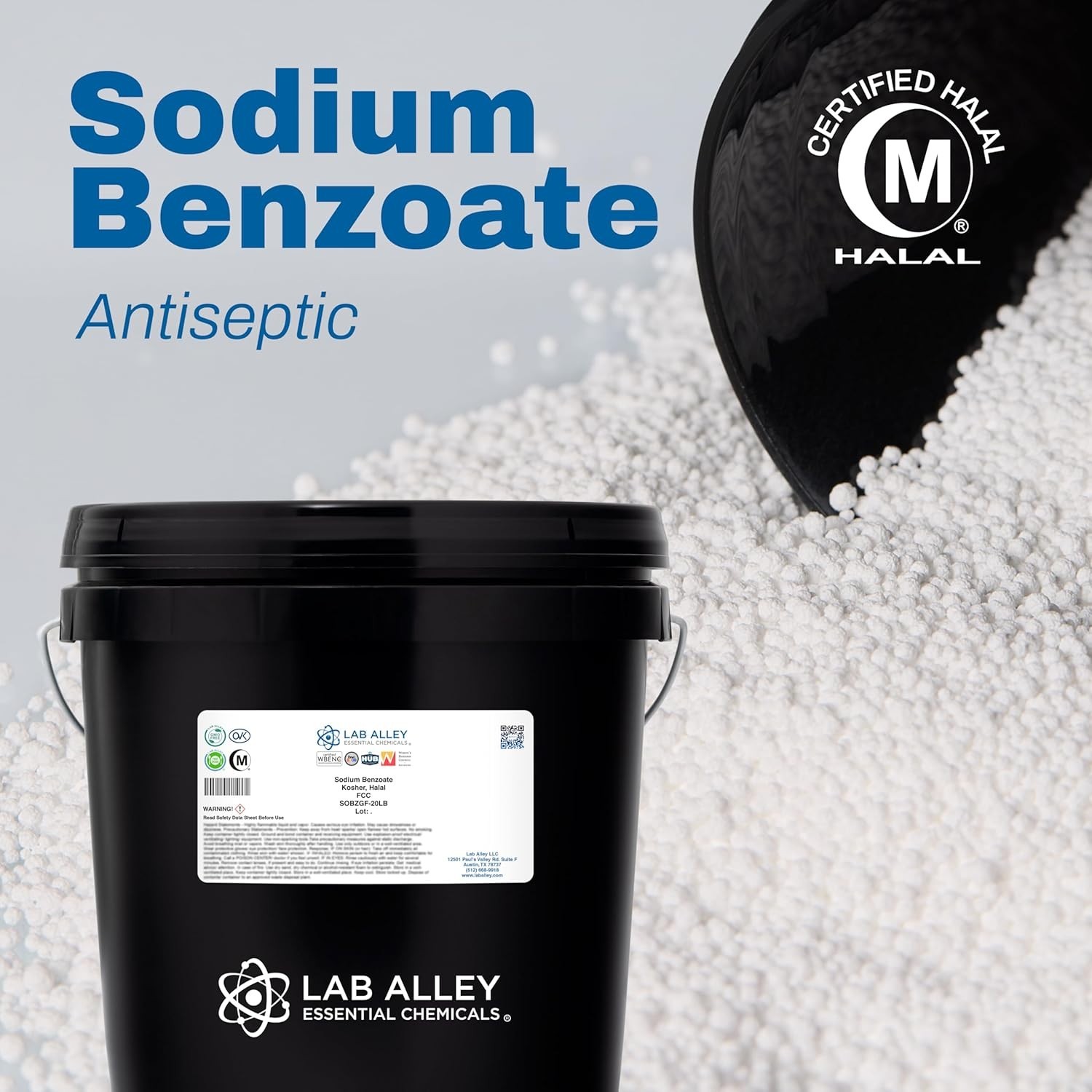 Sodium Benzoate Powder, Food Grade, Halal & Kosher – 50 lb Sealed Bottle