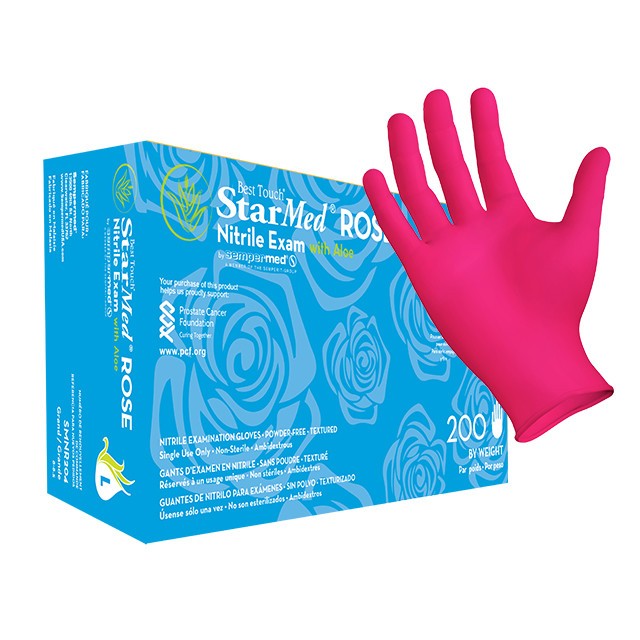 3 Boxes of Large StarMed Rose Color Nitrile Exam Gloves W/ Aloe Case 600 gloves