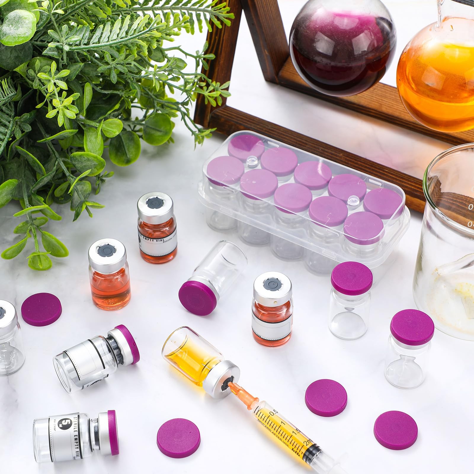 Threlaco 20 Pcs 5ml Sealed Sterile Empty Vials with Self Healing 5ml, Purple