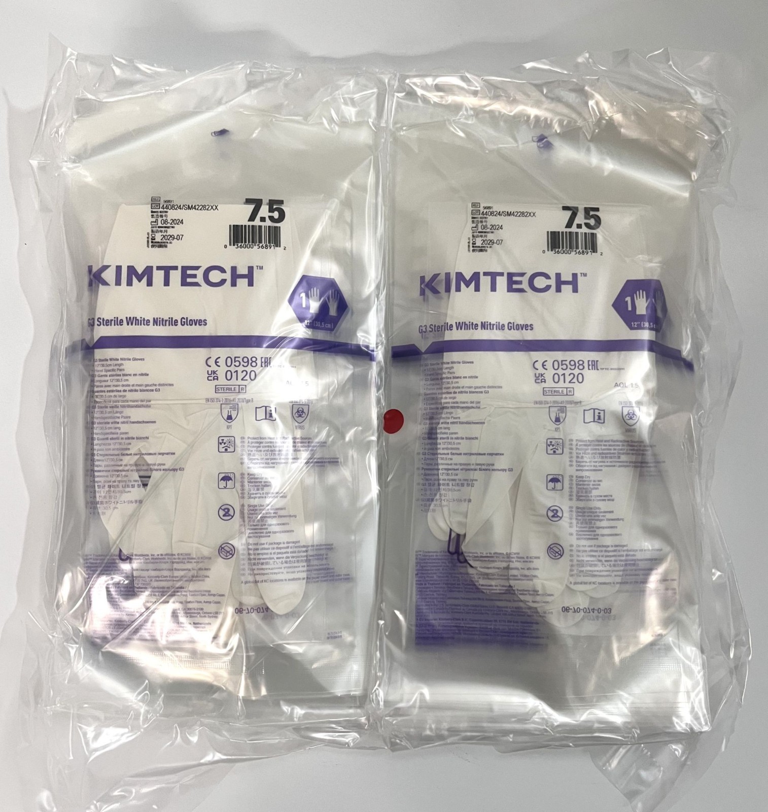 Kimtech G3 12″ Sterile Nitrile Gloves, White, Size 7.5 Exp 7/2029 (Pack of 20)