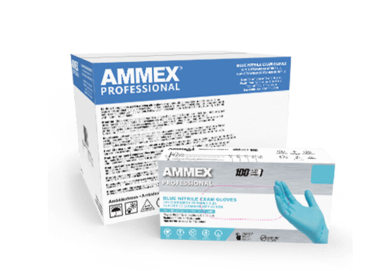 Ammex Professional Blue Nitrile Exam Gloves (Case of 1000/10 Boxes) 3 mil