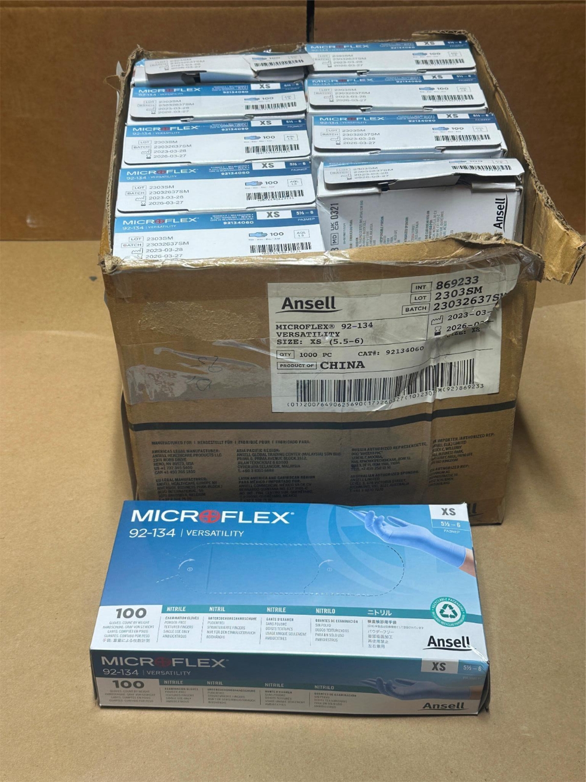 1000x Pack Lot Ansell Microflex 92-134 Size XS 5.5-6 Exam Nitrile Gloves – Blue