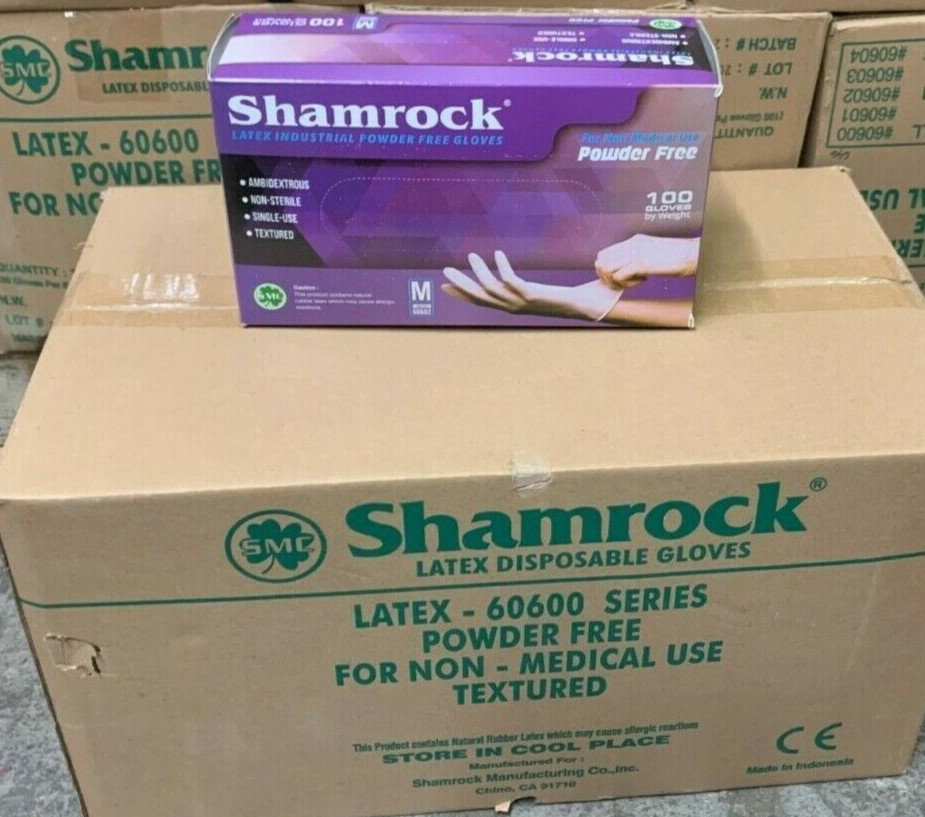 Shamrock Latex Hand Gloves CASE 1,000 pcs, 10 Boxes 100ct/box -MEDIUM