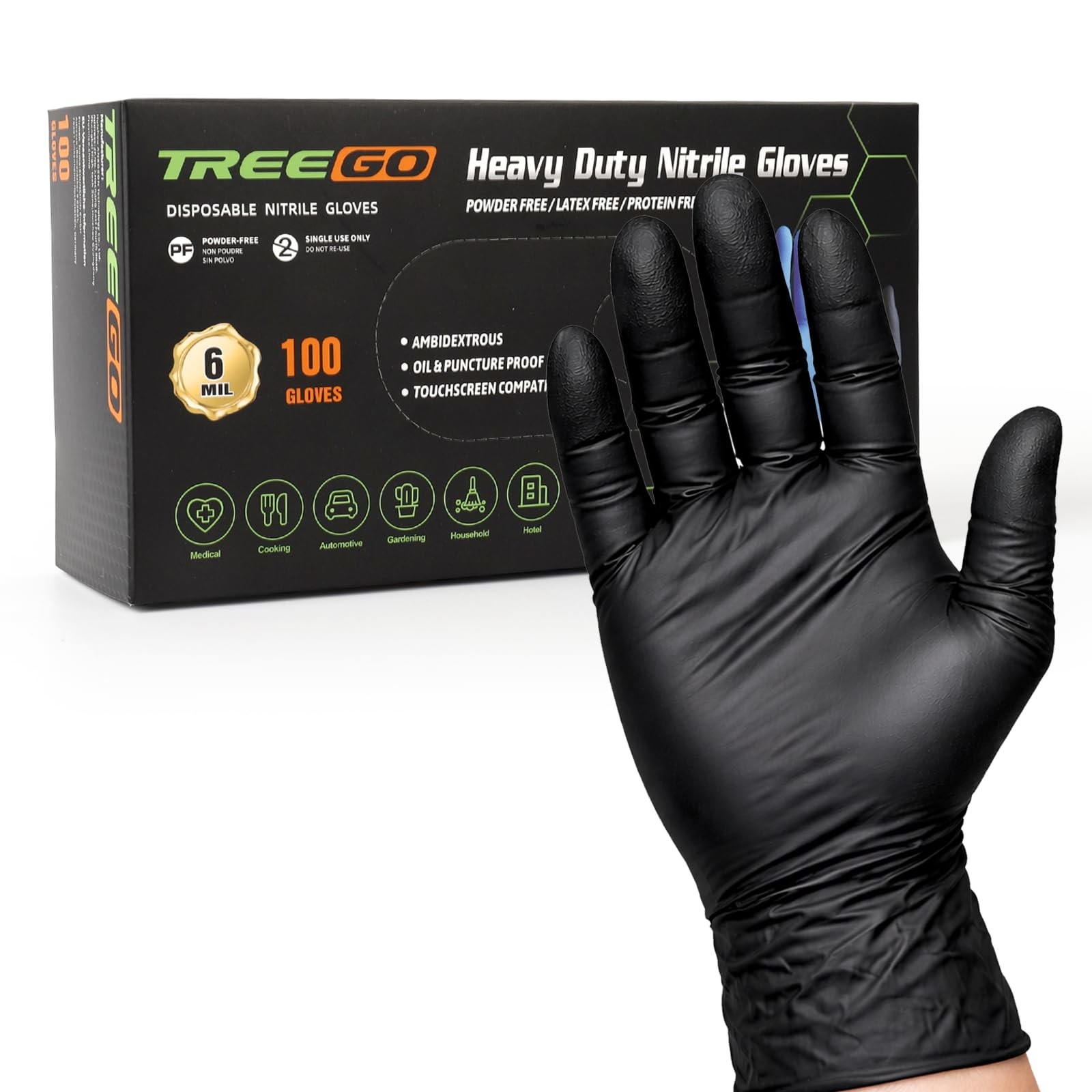 6 Mil Black Nitrile Gloves Large – Heavy Duty Disposable Latex & , Resistant,…