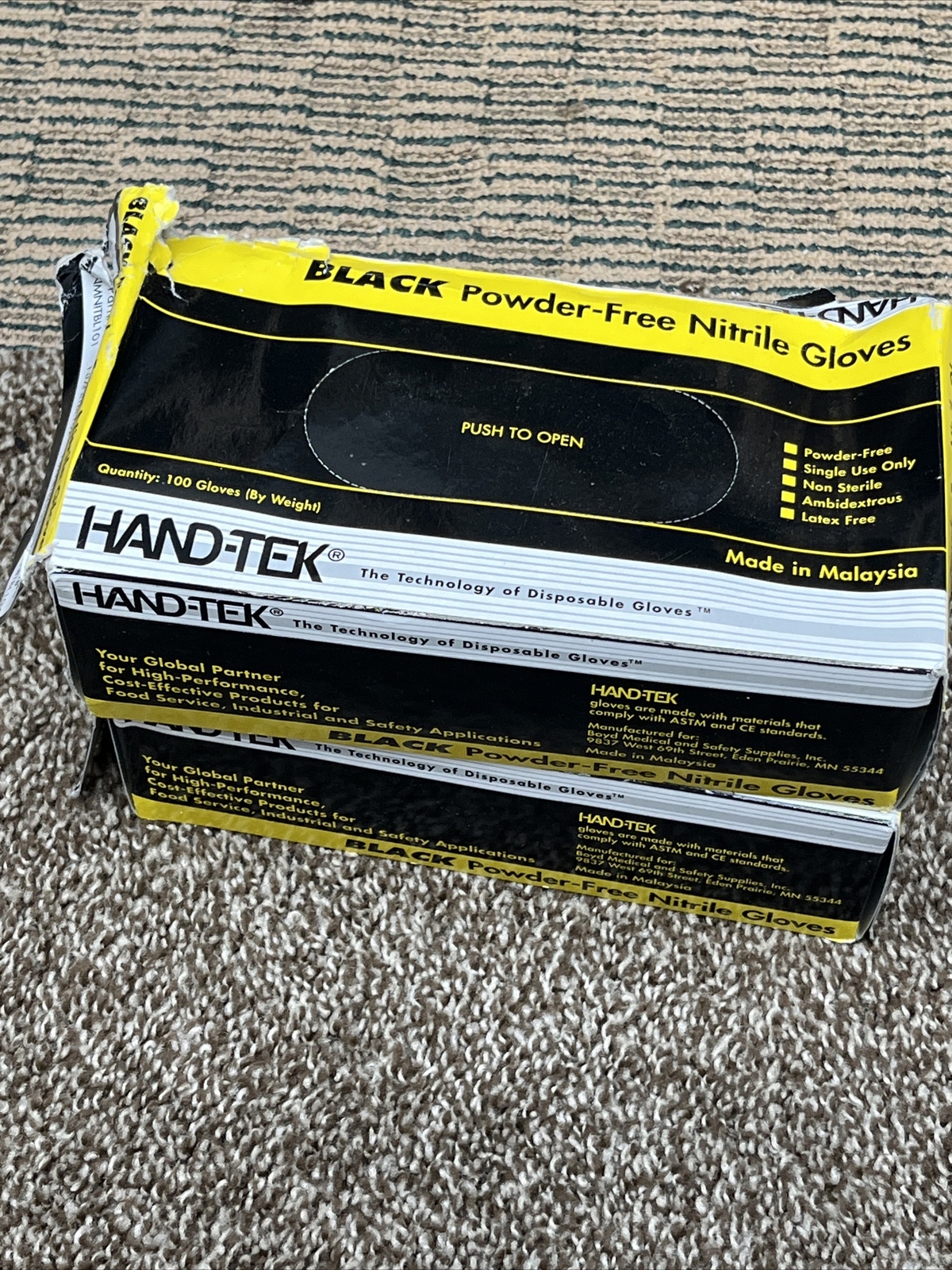 Hand-Tek Black Nitrile Disposable Gloves Powder-Free 2 Boxes X-Large 100 Per Box