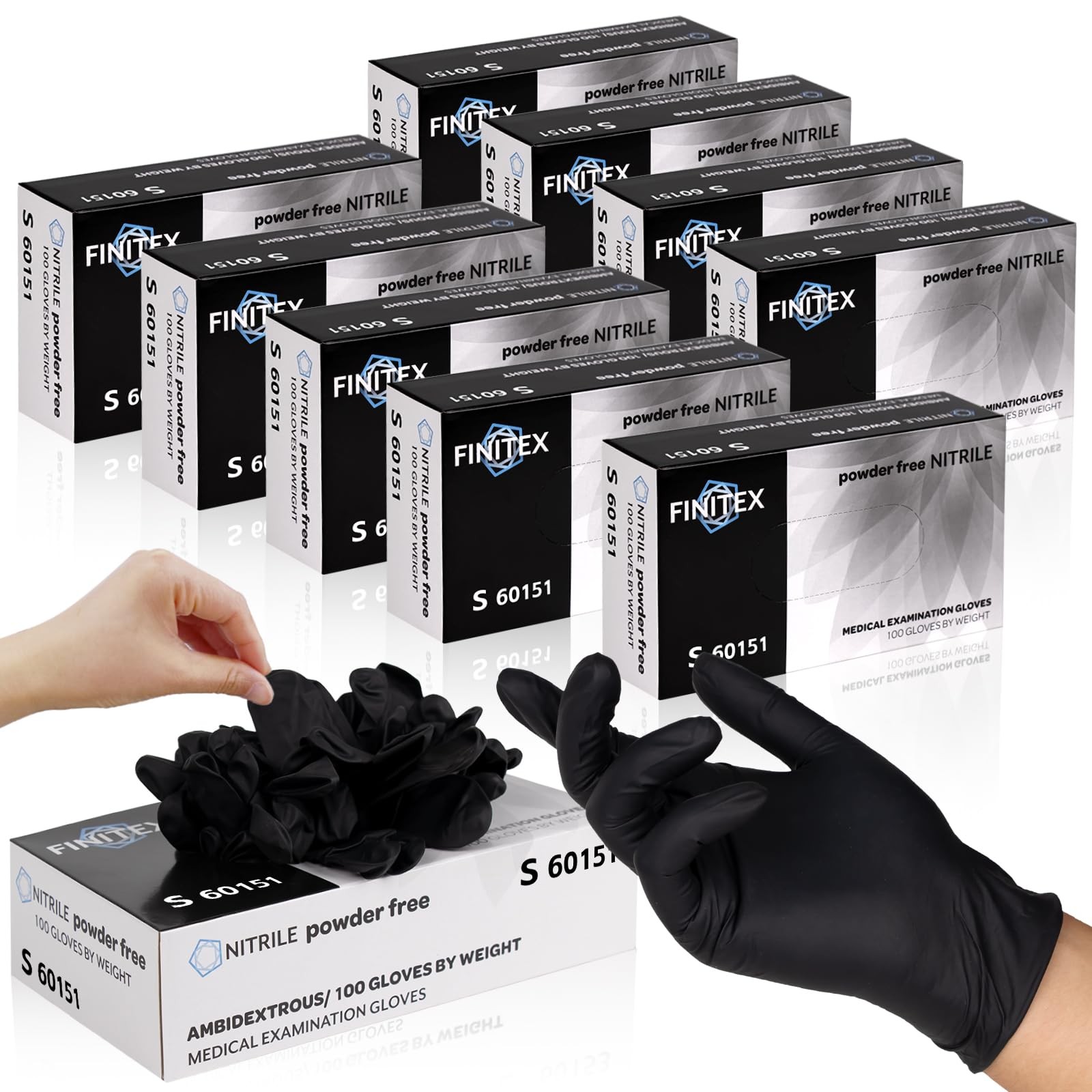 FINITEX – Black Nitrile Disposable Gloves, Exam Gloves, Powder-free, Latex-f…
