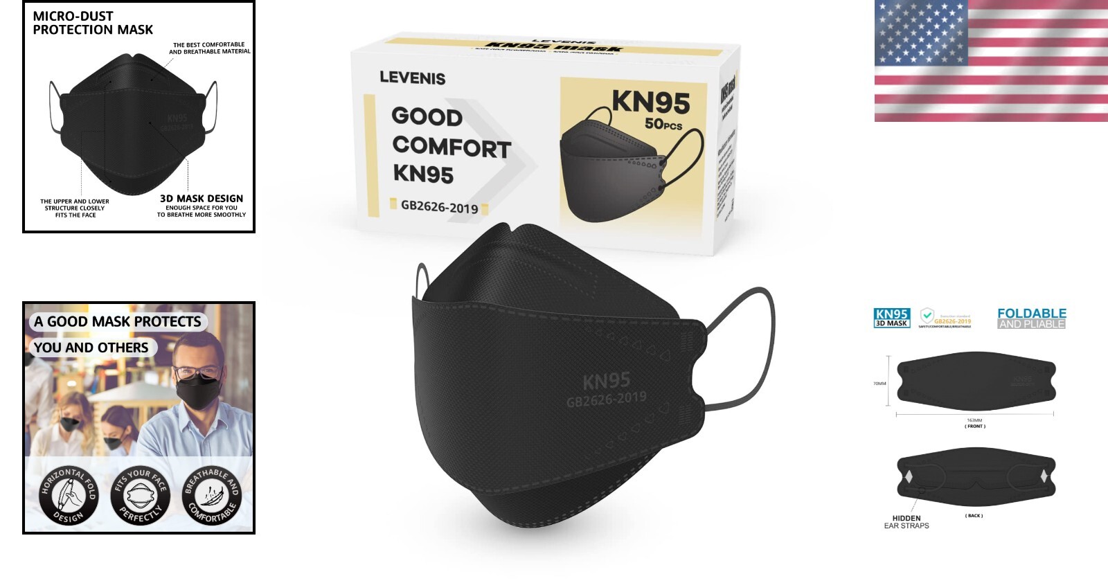50 Pack of Black KN95 Face Masks – Skin-Friendly Protection for Adults & Teens