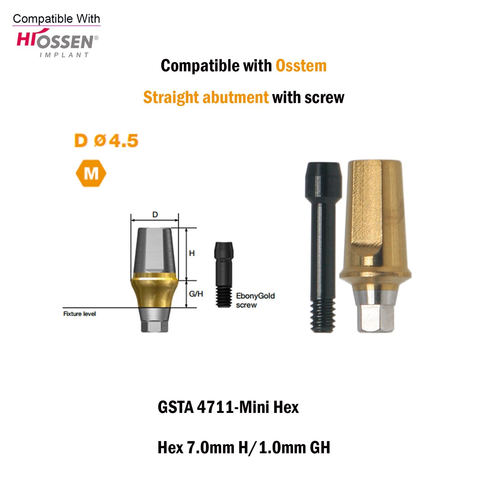 US Dental Straight Abutment with Screw Internal Hex 7.0mm H For OSSTEM TS Ø4.5mm
