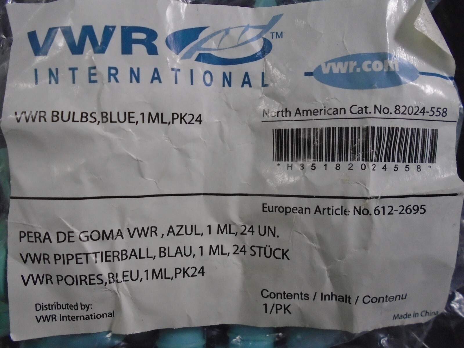 VWR Rubber Dropper Bulb for Pasteur Pipets Blue 1mL 82024-558 24/Pk