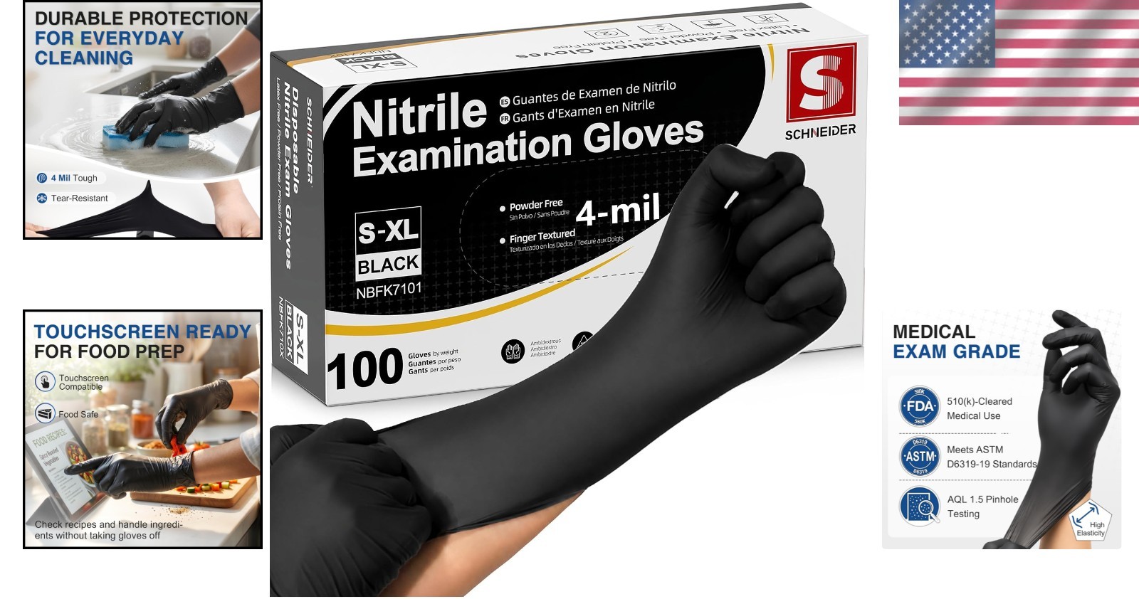 Versatile 4 Mil Nitrile Gloves – Latex-Free, Black, Ideal for Cooking & Cleaning