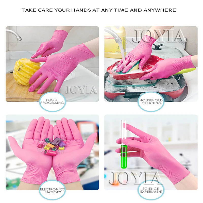 Pink Nitrile Disposable Gloves 50 100 XS Small Woman Girl Kids Household