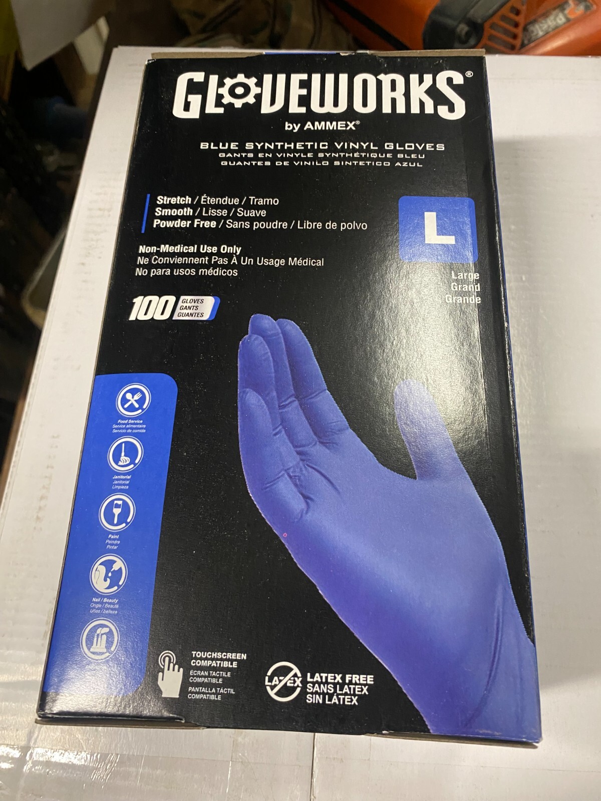 GLOVEWORKS GWQIV46100 Latex Free Nitrile Disposable Gloves, Blue, 100 size L
