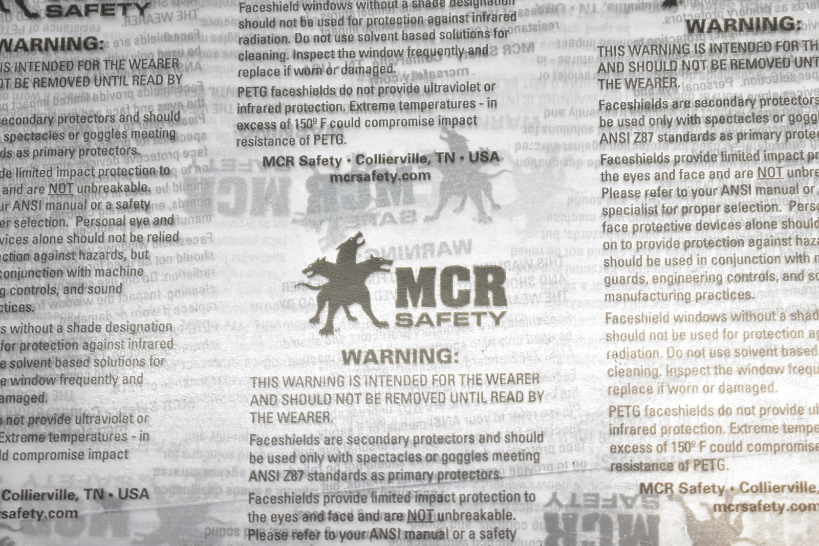 MCR Safety 101640 PETG Face Shield Visors ANSI Z87+ Protective Windows Lot of 48
