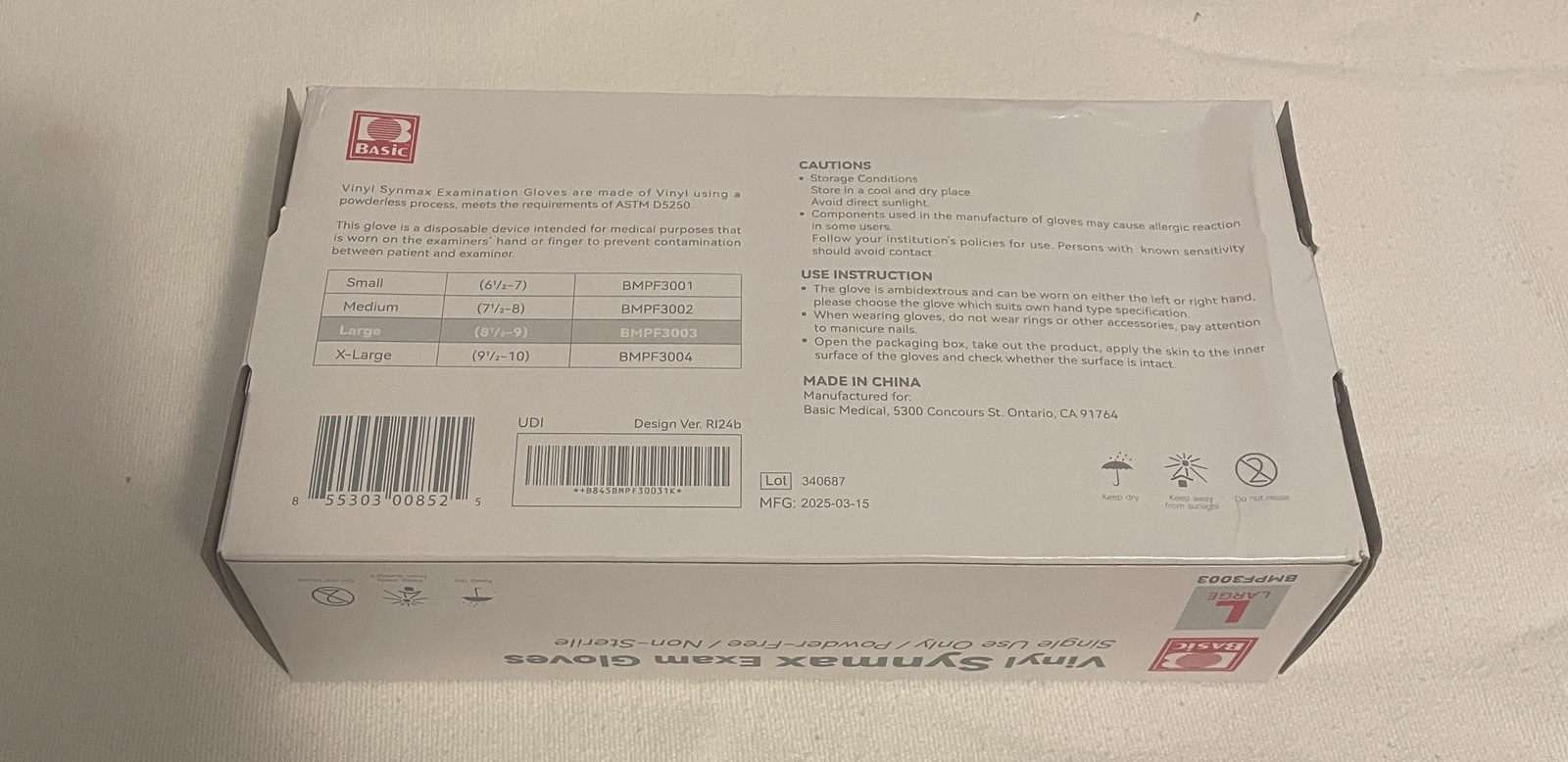 Basic Medical Vinyl Exam Gloves BMPF 3003 Lg, Latex-Free, Powder-Free, 100 Ct