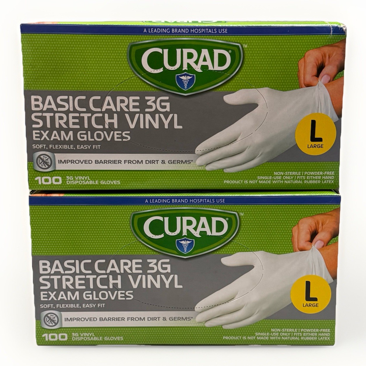 curad basic care 3g stretch vinyl exam gloves LARGE 200 count