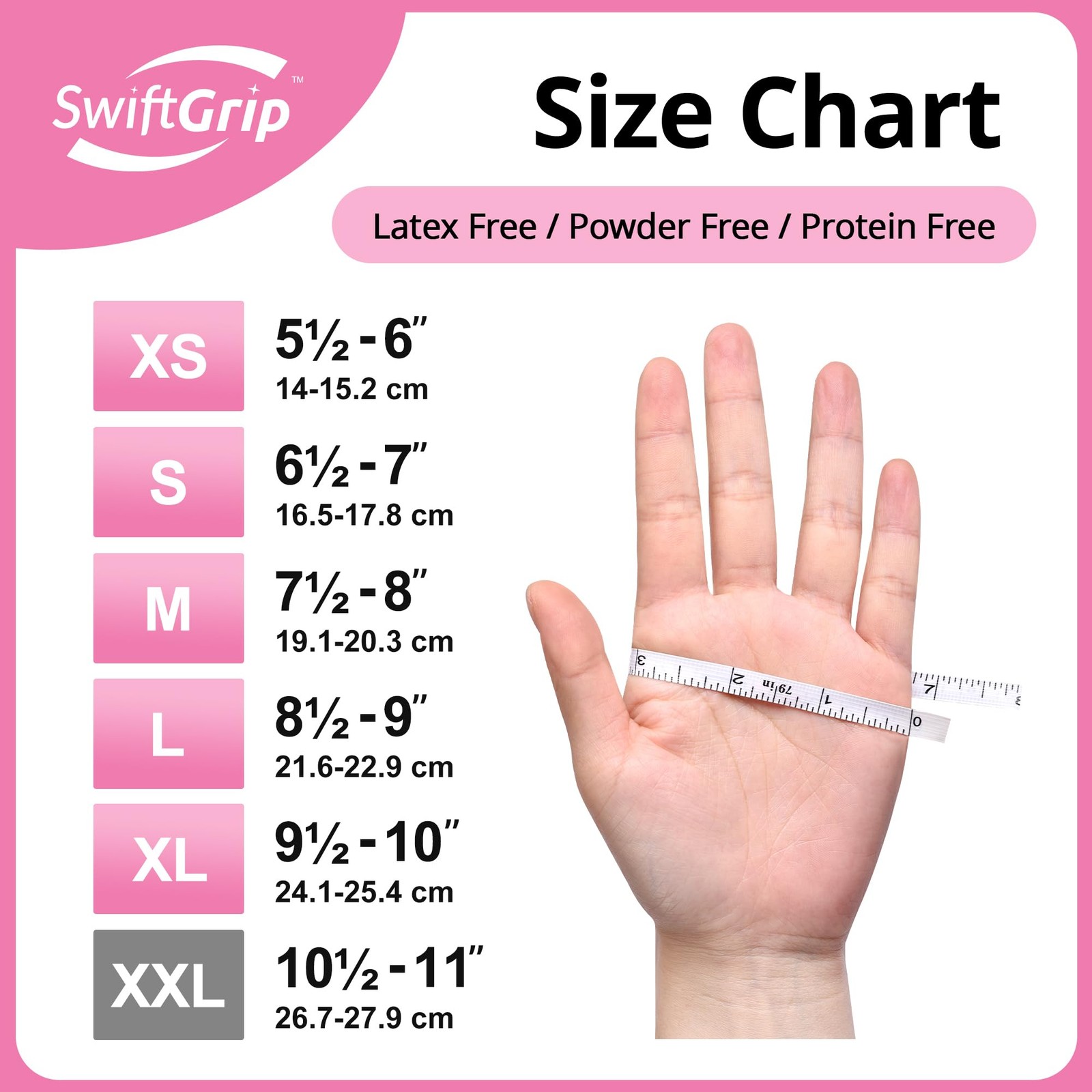 SwiftGrip Nitrile Exam Gloves, Latex~Free, Pink, Powder~Free, XL, 50ct