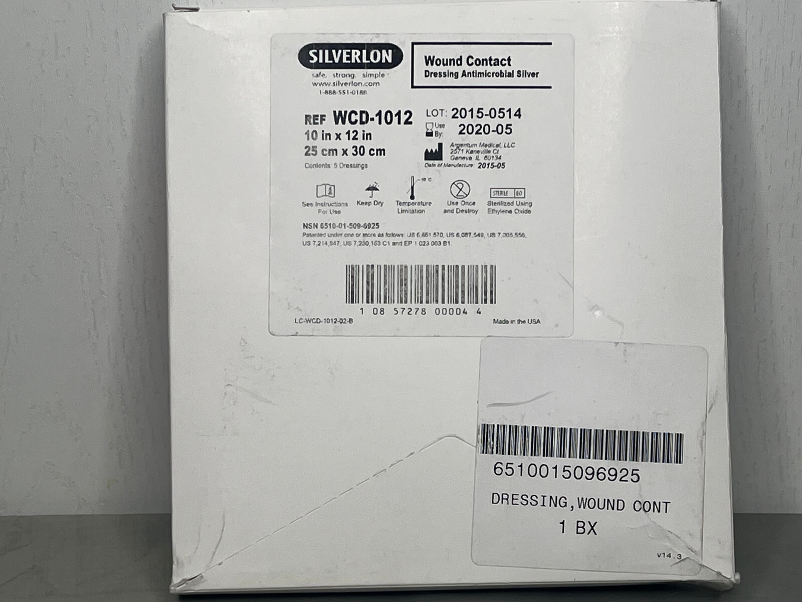 Box of 5 Silverlon Antimicrobial 10″ X 12″ Contact Wound Dressing EXP 2020/05
