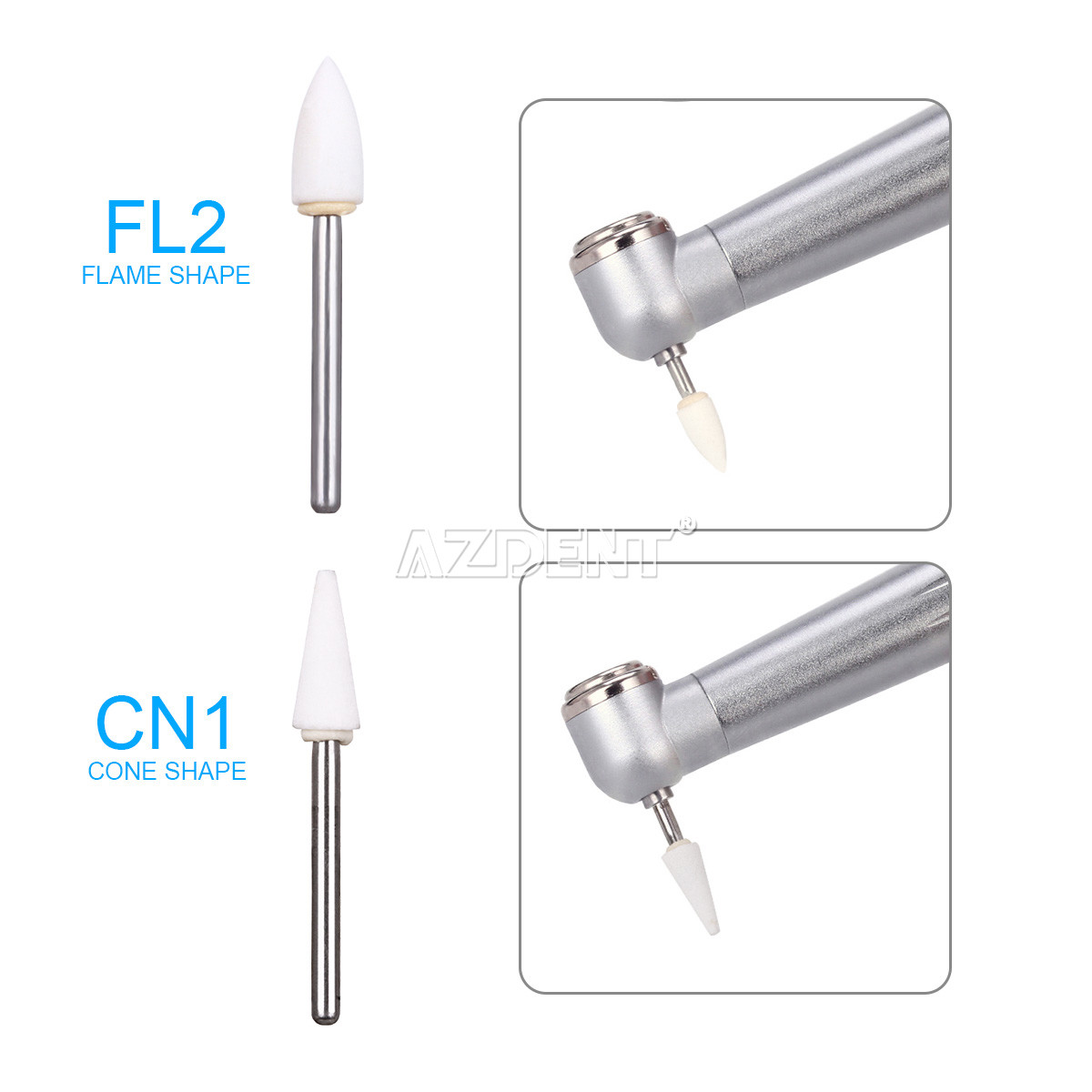 Dental White Stone Aluminum Oxide Polishing Kit FG Burs Round /Cone /Flame Shape