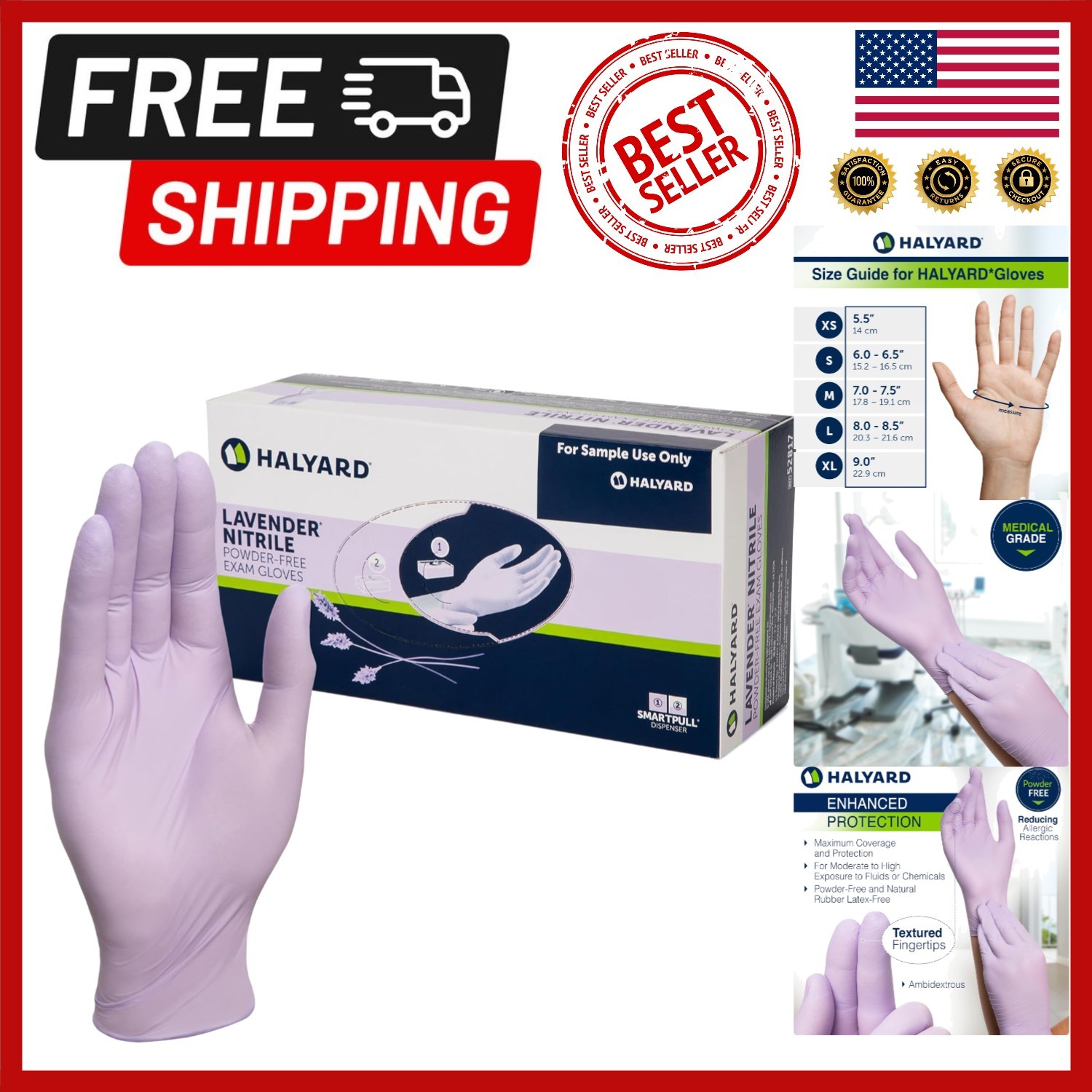 250 Count Lavender Nitrile Gloves – Non-Sterile, Powder-Free, Enhanced Grip