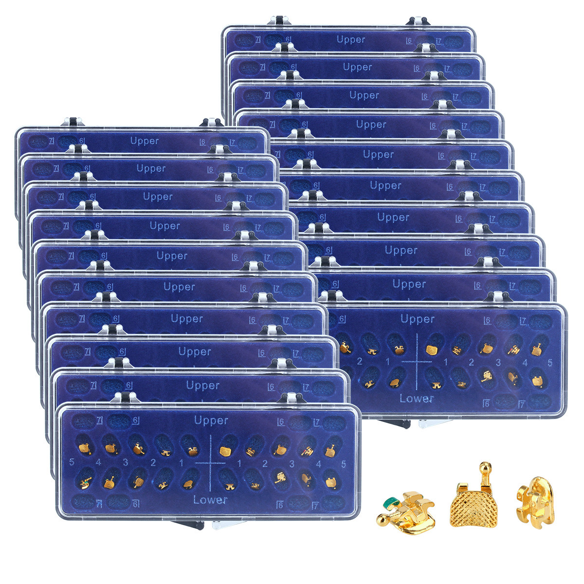 Dental Orthodontic 24K Gold Coated Metal Brackets Mini Roth 022 3-4-5 20pcs/set